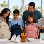 Familia en Florida compara mochilas, útiles y computadora para el regreso a clases
