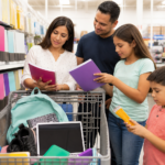 Familia comprando útiles escolares durante la exención fiscal de Florida