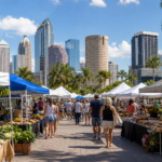 Mercado al aire libre con vendedores locales en el centro de Tampa