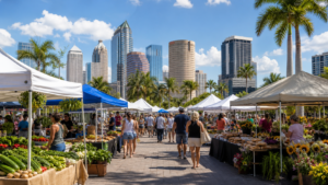 Mercado al aire libre con vendedores locales en el centro de Tampa