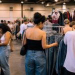 Personas comprando ropa vintage en un mercado de Tampa