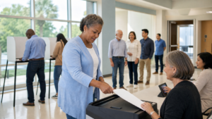 Votantes en un centro electoral comunitario de Hillsborough