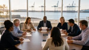 Reunión de representantes comunitarios junto al puerto de Tampa