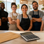 Trabajadores de servicios en Florida junto a herramientas de nómina