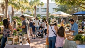 Familias recorren puestos de artesanías, plantas y alimentos en un mercado local de Tampa