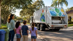 Camión de reciclaje en Hillsborough con arte estudiantil