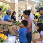 Familias reciben alimentos en una feria comunitaria