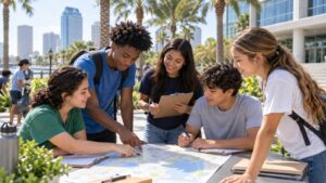Adolescentes colaborando en una actividad de liderazgo comunitario en Tampa